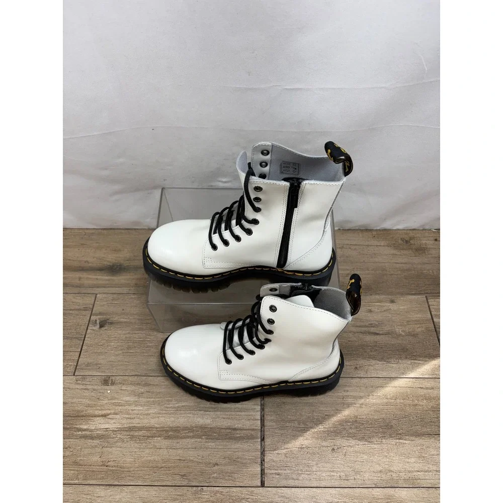 Dr Martens Jadon White Smooth Leather Platform‎ Boots Chunky Sole Side Zip